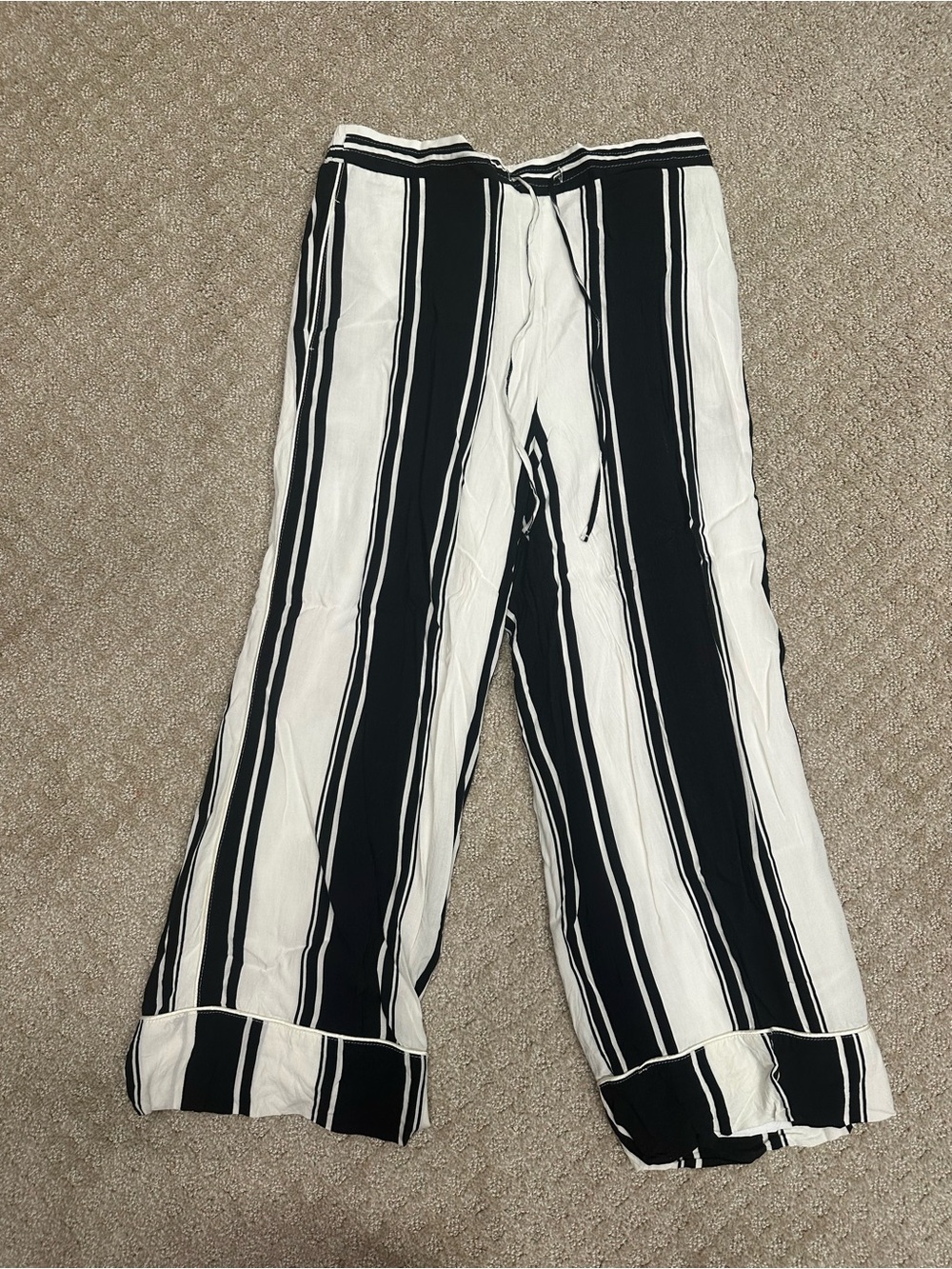 Iris & Ink Black & White Vertical Stripe Wide-Leg Pants